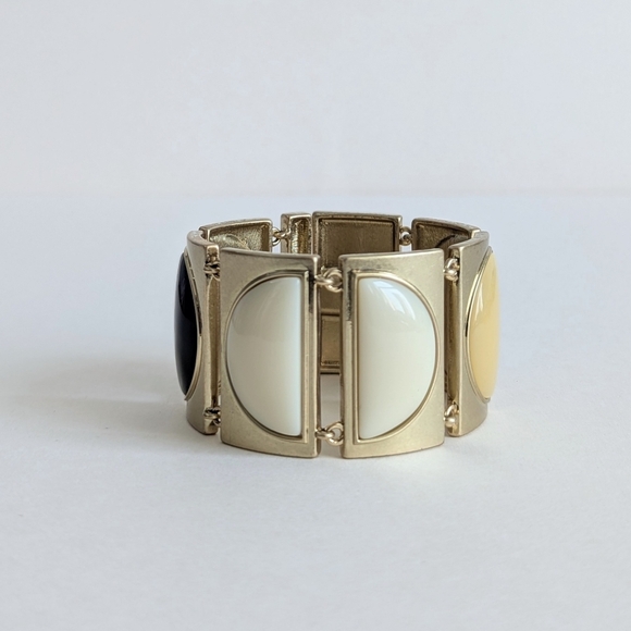 Jewelmint Wide Gold Tone Link Bracelet Black White Cream Enamel Semi Circle - Picture 1 of 7